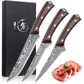PURPLEBIRD Boning Knife for Meat Cutting Set, 3pcs Razor Sharp Butcher Knife Set, Japanese Steel Fillet Knife Full Tang, Wood Handle Trimming knife, Deboning Knife for Fish Poultry Chicken, Gift Mom