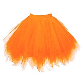 URVIP 80's Party Skirt Lolita Petticoat Vibrant Full Crinoline Layers Tulle Tutu Orange S/M