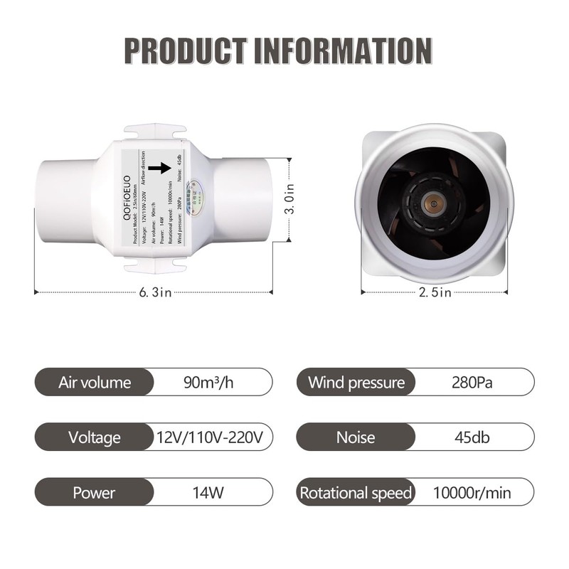 2.5 inch/60mm Inline Booster Duct Fan 14W with Variable Speed