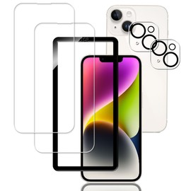 KPNS Glass Film for iPhone14 (2 Sheets) Glass Film + (2 Sheets) Camera Film + Guide Frame Included, Uses Nippon Asahi Glass Material, Full Surface Protective Film, Tempered Glass, Film, Camera