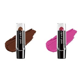 wet n wild 2 Value Pack wet n wild Silk Finish Lipstick Hydrating Rich Buildable Lip Colors - Blind Date Red and Cashmere Brown