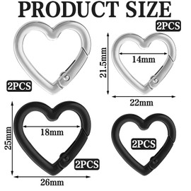 8Pcs Heart Shaped Keychain Clip Zinc Alloy Carabiner Cute Cool Spring Snap Clasp Hook Handbag Accessories Key Ring for Camping Hiking Fishing Traveling