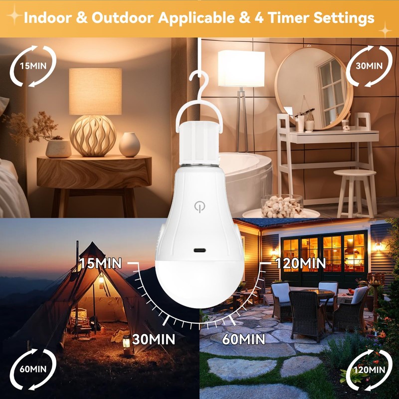 Neporal MagicGlow Rechargeable Solar Light Bulbs with Remote, USB+Solar Rechargeable