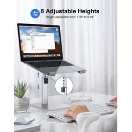 Babacom Laptop Stand for Desk, 8 Adjustable Height Aluminum Laptop Riser, Ergonomic Computer Stand Sit to Stands Desktop Book Stands Compatible with MacBook, Air, Pro and More 10"-16" Notebooks-Silver