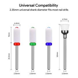 JCMASTER Premium Ceramic Attachments Longlife Bits 2.35 mm Nail Cutter Crystal Gel Nails Medium Grinding Acrylic Manicure Pedicure Nail Design Grinding Body Acrylic Nails Various Thicknesses