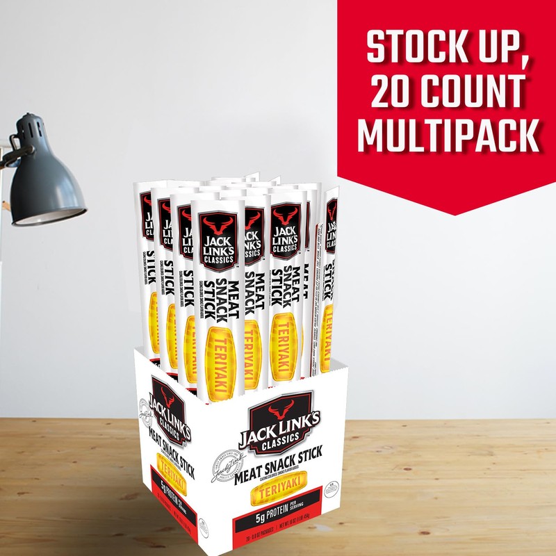 Jack Link's Classics Meat Sticks, Teriyaki - Protein Snack, Meat