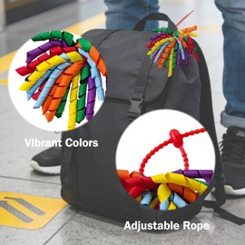 Luggage Pom Poms for Suitcases, Curly Luggage Identifiers with Secure Silicone Tie - Vibrant & Reusable Cute Luggage Tags for Suitcase, Backpack, Stroller