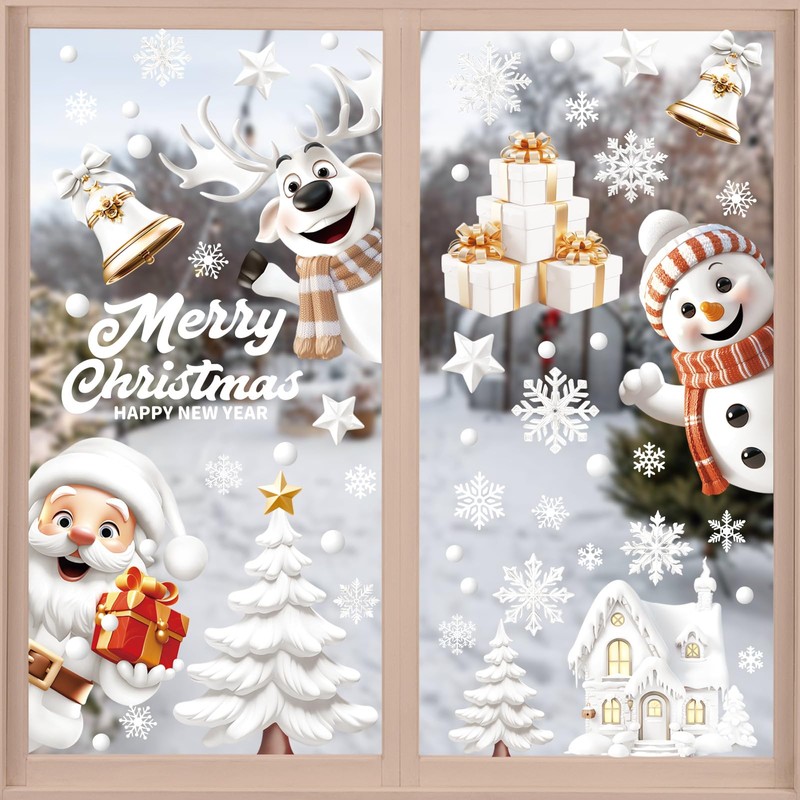 Fingooo Christmas Window Seals, Wall Stickers, Decorations, 9 Sheets, 7.9