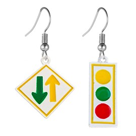 MALOYANVE Traffic Light Earrings for Women Creative Funny Enamel Black Traffic lights and Signs Personality Red Green Yellow Light Dangle Drop Geometric Statement Earrings Jewelry (White Traffic light)