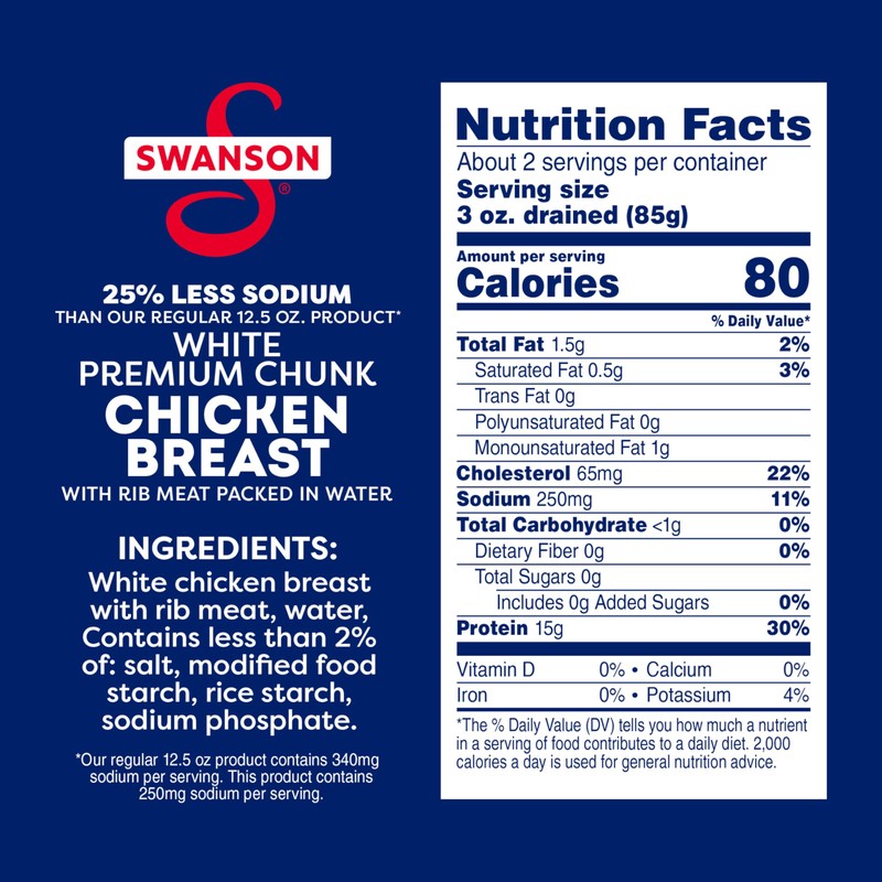 Swanson 25% Less Sodium White Premium Chunk Canned Chicken Breast