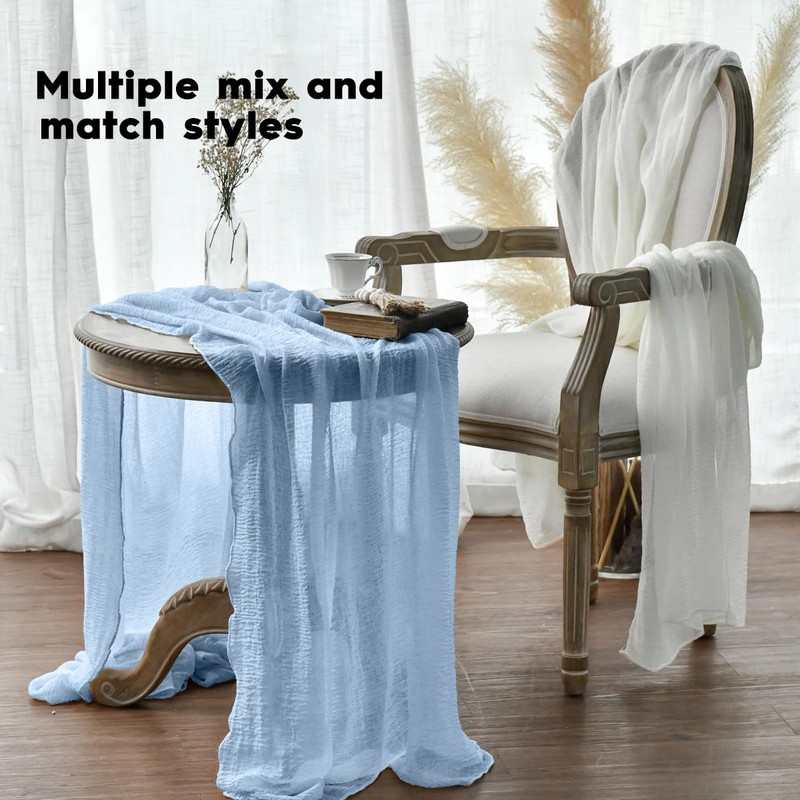 Artoid Mode Boho Sky Blue Gauze Wedding Table Runner, Cheesecloth