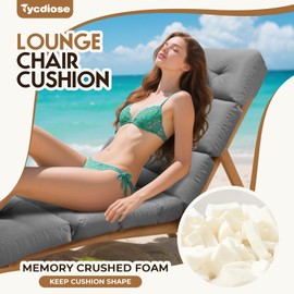 Tycdiose All Weather Chaise Lounge Cushions Outdoor Lounge Chair Cushion, Waterproof Memory Foam Chaise Lounger Chair Cushion Replacement for Outdoor Patio Furniture with Non-Slip Back and Ties, Grey