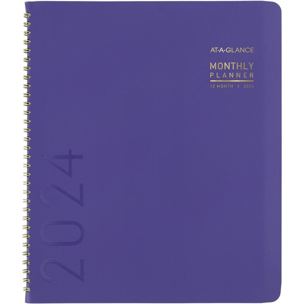 AT-A-GLANCE 2024 Monthly Planner, 9” x 11”, Large, Monthly Tabs, Pocket, Faux Leather, Contemporary, Purple (70250X1424)