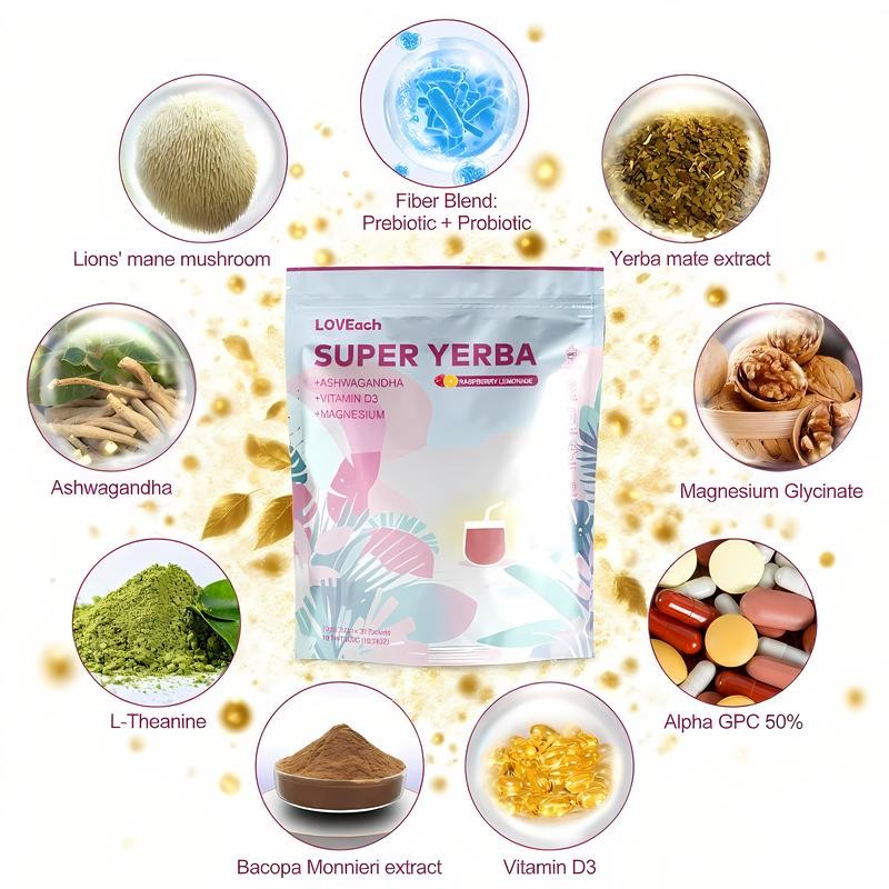 LOVEach SUPER YERBA Raspberry Lemonade Powder – 30 Servings, 2g