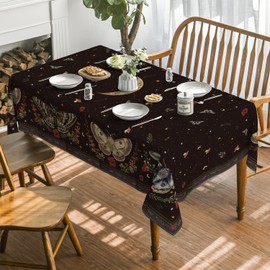 Horaldaily Butterflies Stars Moon Tablecloth 60×84 Inch Rectangular, Black Gothic Vintage Style Washable Table Cover for Party Dinner Patio Garden Picnic