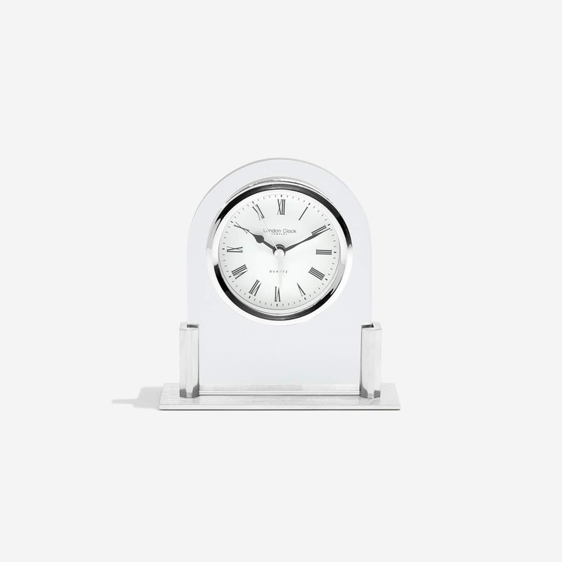 London Clock Glass Arch top Mantel Clock, Silver, 12.5 x