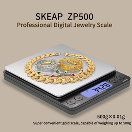 SKEAP Digital Jewelry Scale – 500g x 0.01g Precision Gold Scale for Jewelers & Collectors, Digital Pocket Scale with Backlit LCD, Tare Function– Ideal for Gemstones, Bullion & Coins.