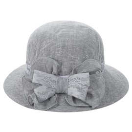 haozaikeji Women Sun Hat Fashion Summer Beach Cap Sun Protection Bowknot Bucket Hat Casual Elegant Ladies Church Hat for Wedding Traveling Holiday Outdoor Hat Foldable Grey