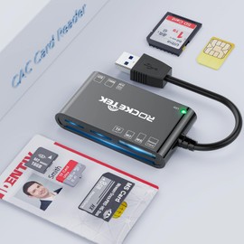 USB A Smart Card Reader Militär SIM CAC Kartenleser, 7-in-1 Multi Speicherkarten Lesegerät DOD Military Kartenleser für CAC SIM SD M2 MS Micro-SD MMC, Smartcard Leser ISO 7816 Klasse A,B,C
