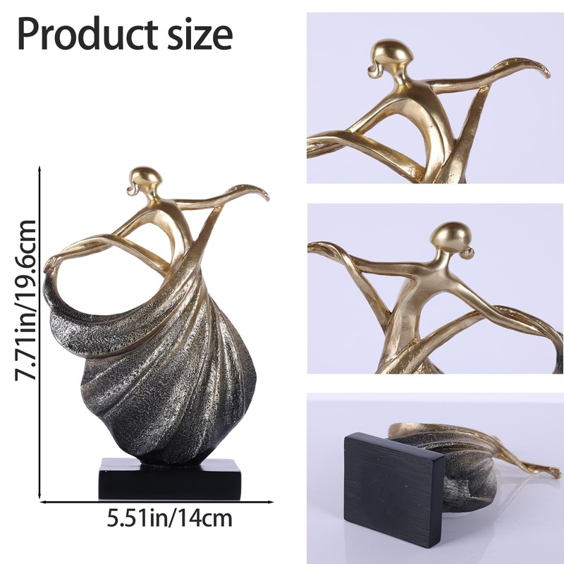 DOVDOV Modern Abstract Dancer Statue, Golden Dancer Sculpture, Contemporary Art