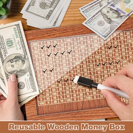 Wooden Money Box Money Bank, Countdown Money Saving Box with 10000 Dollars Target, Money Box with Money Target and Numbers to Check for Boys Girls (10000 USD)