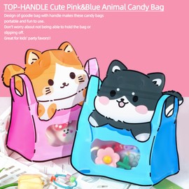 30Pack Cute Pink and Blue Gift Bag with Handle Cartoon Animal Shaped Goodie Bags with Stand-up Bottom For Birthday Baby Shower Decoration Party Favor Bags Snack Biscuit Baking Packaging Supplies