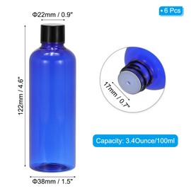 PATIKIL Travel Bottles with Screw Cap, 6 Pcs 3.4Oz(100ml) Leak Proof Refillable Empty Dispenser Container Squeeze Bottle with PP Screw Lid for Shampoo Toiletries Lotion Cream, Blue