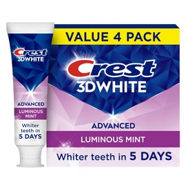 Crest 3D White Toothpaste, Advanced Luminous Mint, Teeth Whitening Toothpaste, 3.7 Oz (Pack of 4)