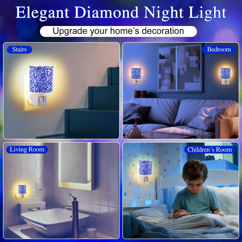 LED Night Light Plug Into Wall, Crystal Nightlight with Manual