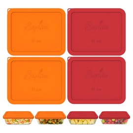 Sophico 11 Cup Rectangle Silicone Storage Cover Lids Replacement for Pyrex 7212-PC Glass Bowls, Container not Included (RED-ORANGE)