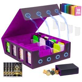 Tiff-K 3200+ MTG Commander Deck Box,TCG Deck Box Trading Card Storage Box with Window Dice Tray, MTG Deck Box Storage Organizer with 4 Card Sleeves & 4 Supporters & 30 Dividers, Black Purple