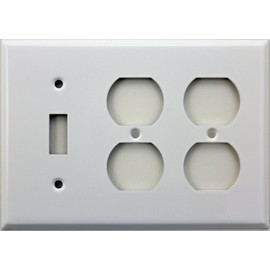 Smooth White Three Gang Wall Plate - One Toggle Switch Two Duplex Outlets