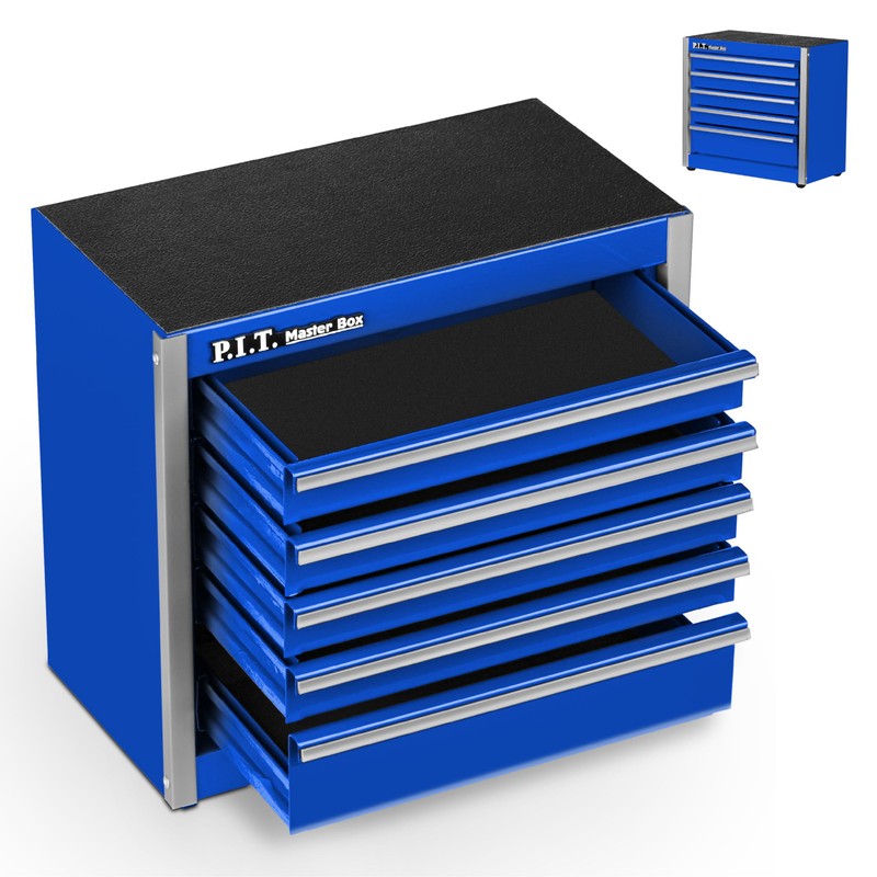 P.I.T. Mini Blue Tool Box, Portable 5-Drawer Micro Roll Cab