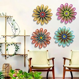 4PCS Metal Flower Wall Decor, Outdoor Decor Metal Flower, Colorful Outdoor Metal Flower Wall for Garden