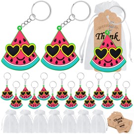 KeeStar 60 Pack Keyring Party Favor Packs with 20 Watermelon Keyrings, 20 Thank You Tags and 20 Souvenir Bags for Fruit Themed Birthday Party, Summer Baby Shower, School Carnival Rewards, Classroom