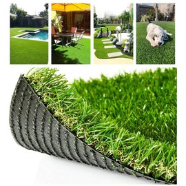 Deluxe Realistic Artificial Grass Turf 6FTX8FT,1.37" Thick 70 oz Face Weight Fake Grass, Indoor Outdoor Pet Faux Synthetic Grass Astro Rug Carpet for Garden Backyard Patio Balcony