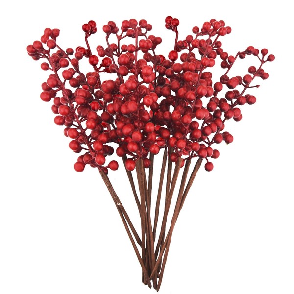 Jmkcoz 12 Pack Artificial Red Berry Stems Branches, Fake Burgundy Berry Picks Holly Berries for Christmas Tree Xmas Valenintes Wreath Decorations Floral Arrangements Home Holiday DIY Crafts Decor