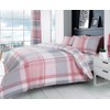 SINGLE Duvet Set Pink Grey Check Quilt Cover Pillow Case