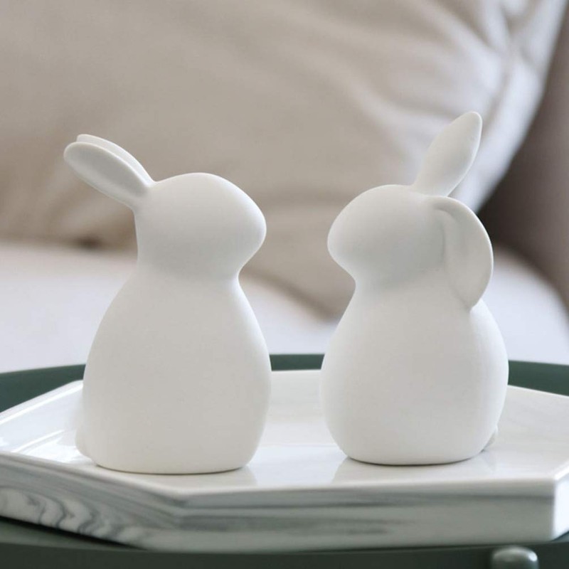 PRETYZOOM Ceramics Bunny Figurine Easter White Bunny Figurines Home Decor