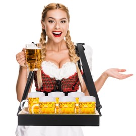 Teenyyou Wooden Snack Trays with Strap 15 x 11 x 2 Inch Movie Night Party Serving Trays Usherette Popcorn Drink Beverage Carrier for 20's Theme Costume Accessory Carnival Prop Adult(Black)