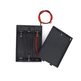 Soporte de batería AA con cables de encendido/apagado, interruptor de conexión y tapa de rosca de tapa trasera, conexión de 2 ranuras x 1,5 V 3 voltios caja de almacenamiento con clip de resorte de batería (paquete de 4), Negro