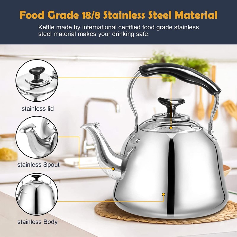 Tea Kettle Stovetop Whistling Teakettle ClassicTeapot Stainless Steel Tea Pots