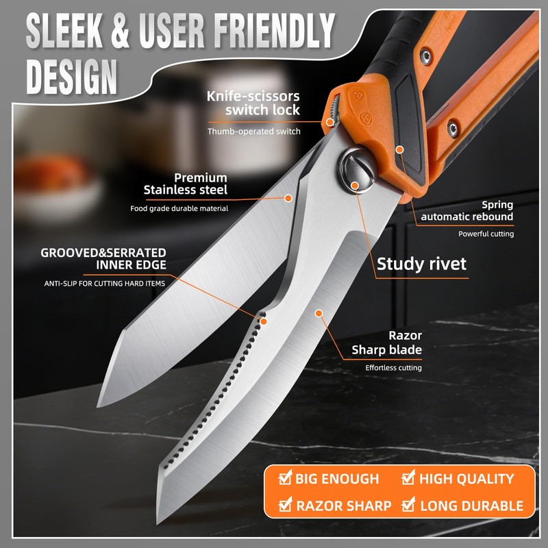 Chenovate® Heavy Duty Kitchen Scissors,Kitchen Shears with Knife & Scissor