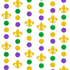 FAKTEEN 6 Strings Mardi Gras Hanging Decorations Gold Purple Green Circle Dots Garland Fleur De Lis Banner for Mardi Gras Carnival Party Decorations Birthday Wedding Baby Shower Party Supplies