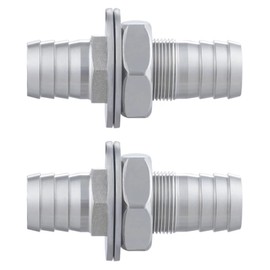 Enoch's Land 3/8" Hose Barb Thru-Bulk Bulkhead Fitting,304 Stainless Steel Straight Hex Union Fitting for Air Water Fuel 2 Pcs