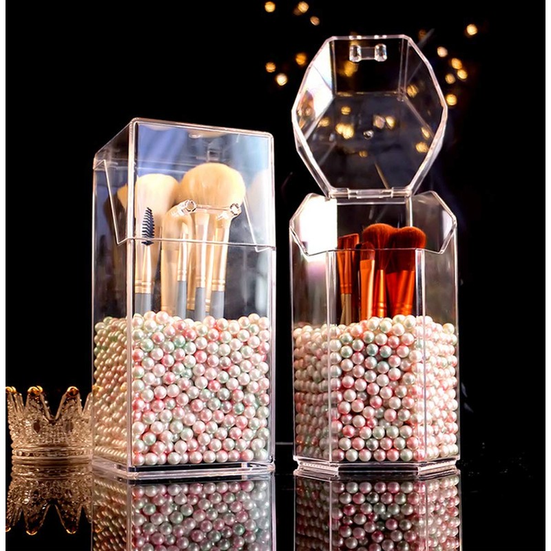 QUUPY Makeup Brush Holder with Lid Clear Acrylic Cosmetic Brush