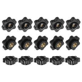M METERXITY 15-Pack 6 Star Knobs, M6 Female Thread 25mm Hexagon Head Through Hole Clamping Grip Handles for Machinery/Electronic/Woodworking, Brass Screw-On Threaded Knob [Black]