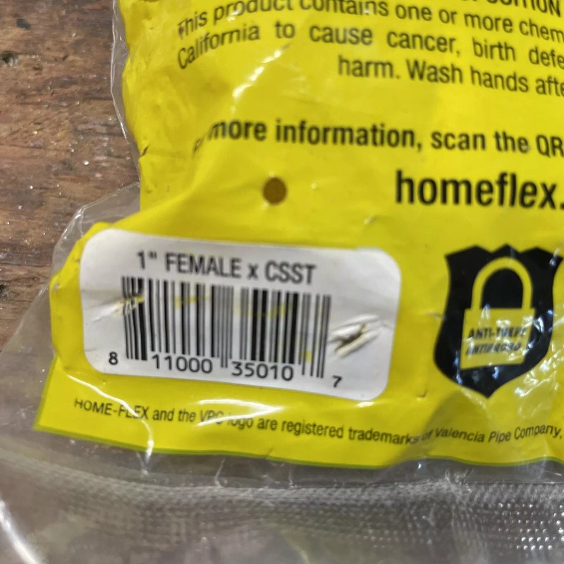 Home-Flex 1" Female X CSST Fitting Adapter Durable Home Plumbing