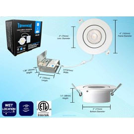 3inch CETL proved Toronto Led COB Chip Gimbal Recessed Ceiling Light,700lm,7W>60W,Dim,Wet Rated,CRI>85,3000Kwarm (1PACK)