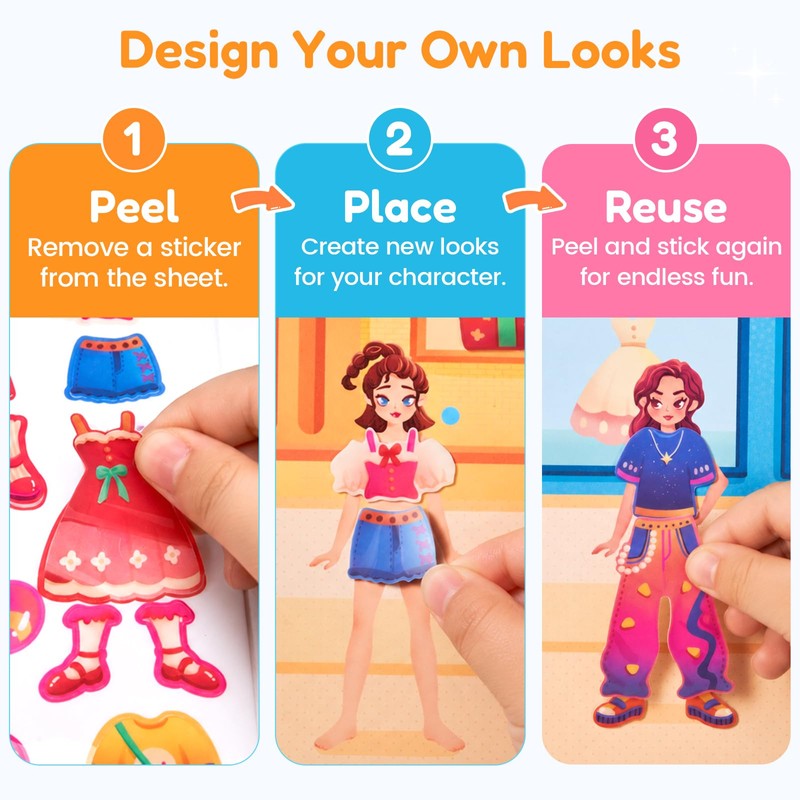 JoyCat Reusable Dress Up Sticker Books, 3-Pack, City Seaside Dreams